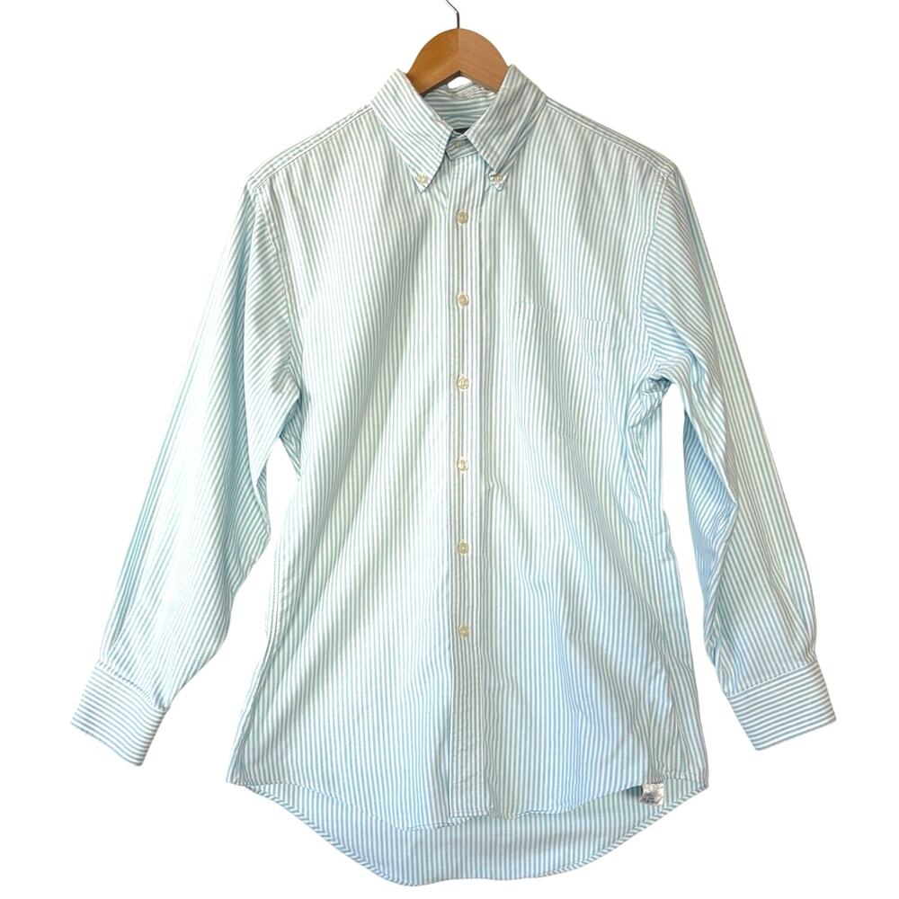 Lands End Trim Fit Mens Button Down Oxford Striped Cotton Vintage Size 15 -‎ 32